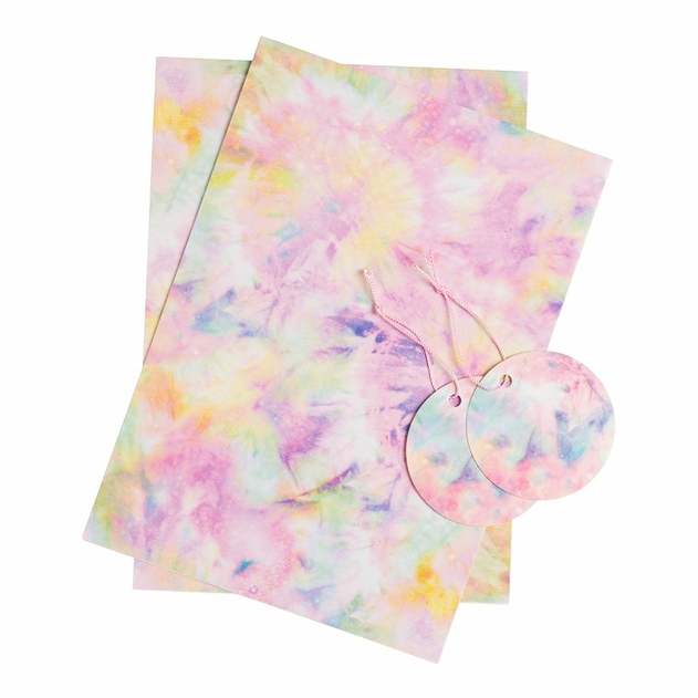 Image of WHSmith Pink Tie-Dye Reyclable Flat Gift Wrap and Tags