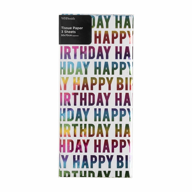 Image of WHSmith 3 Sheets Ombre Happy Birthday Script Tissue Paper