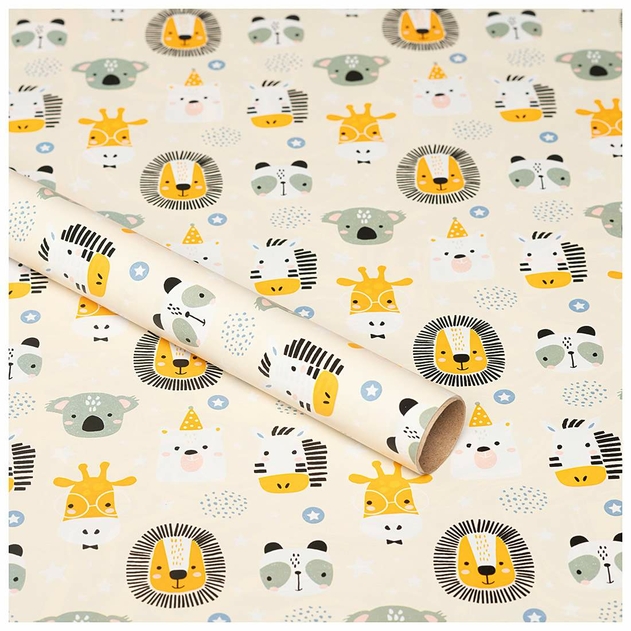 Image of WHSmith 3M Jungle Animals Recyclable Gift Wrap