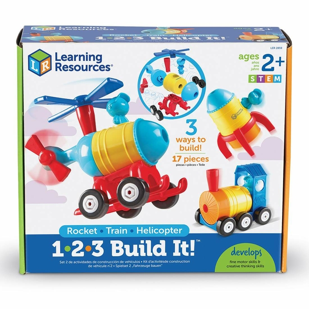 Image of Learning Resources 1-2-3 Build It! Rocket-Train-Helicopter