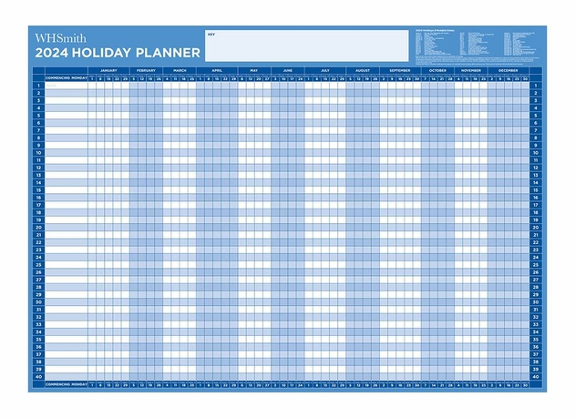 Image of WHSmith 2024 A1 Holiday Planner Wall Calendar