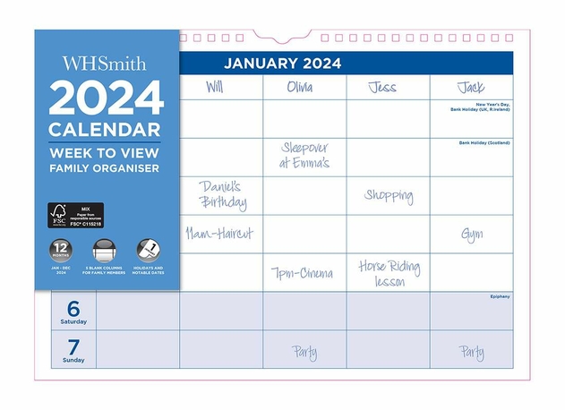 Image of WHSmith Week to View 2024 Commercial Family Organiser