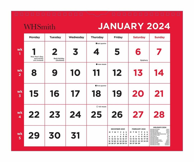 Image of WHSmith Red/Black 2024 Commercial Calendar