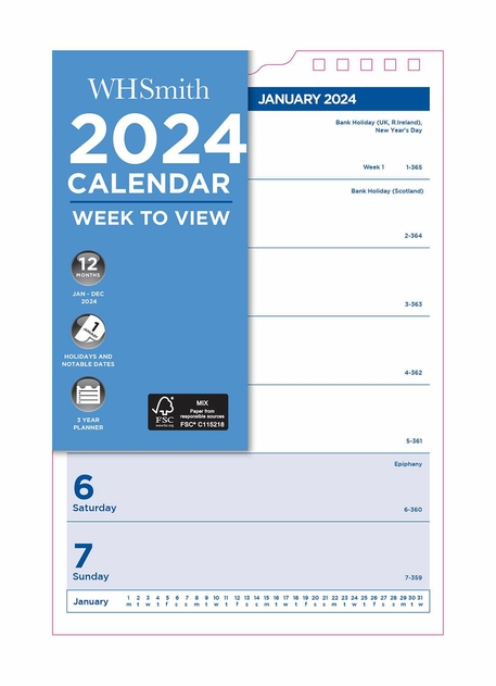Image of WHSmith Commercial 2024 Week to View Calendar