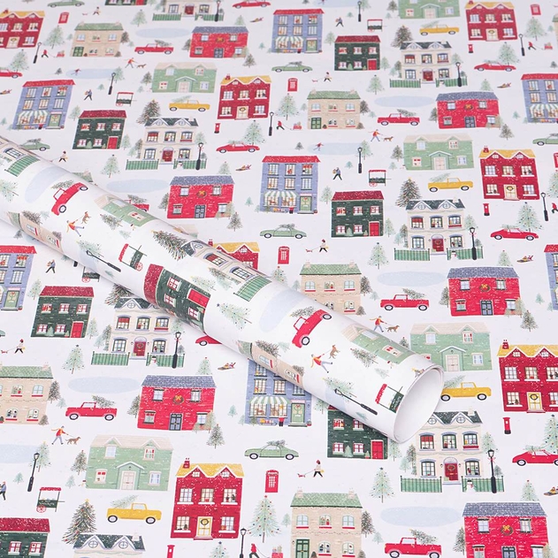 Image of WHSmith 3M Christmas Street Scene Recyclable Gift Wrap