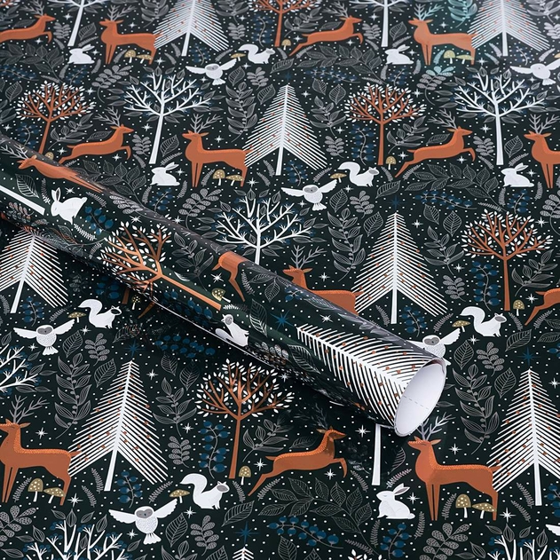 Image of WHSmith 3M Green Woodland Gift Wrap