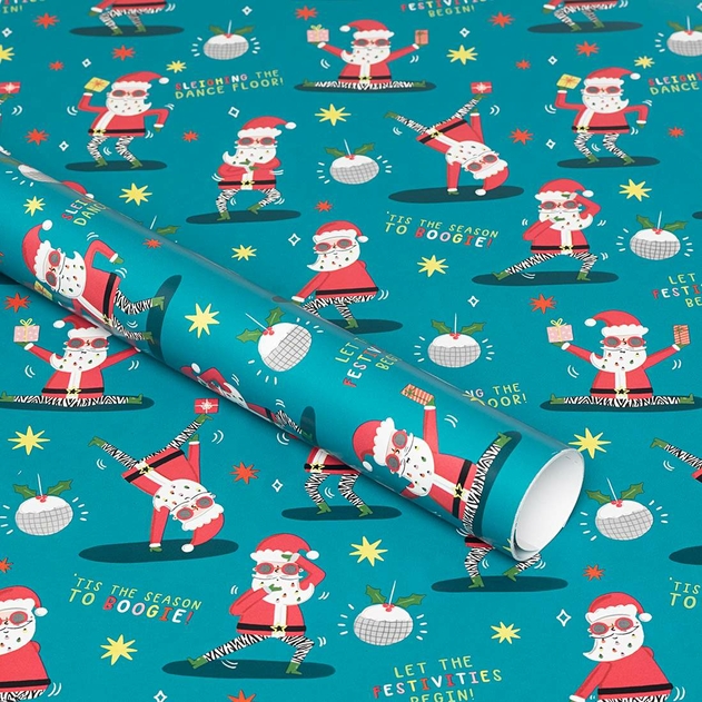 Image of WHSmith 3 Metre Boogie Santa Christmas Wrap