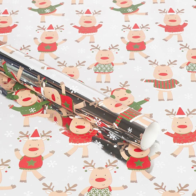 Image of WHSmith 3M Silver Rudolph Wrapping Paper