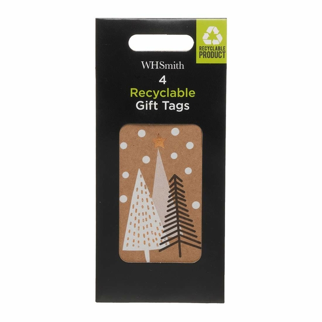 Image of WHSmith 4 Gold Star Tree Recyclable Gift Tags