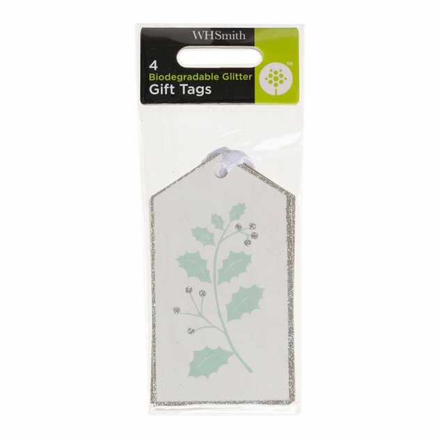 Image of WHSmith Bio Glitter Holly Gift Tags