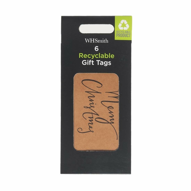 Image of WHSmith Black Merry Christmas Kraft Recyclable Gift Tags
