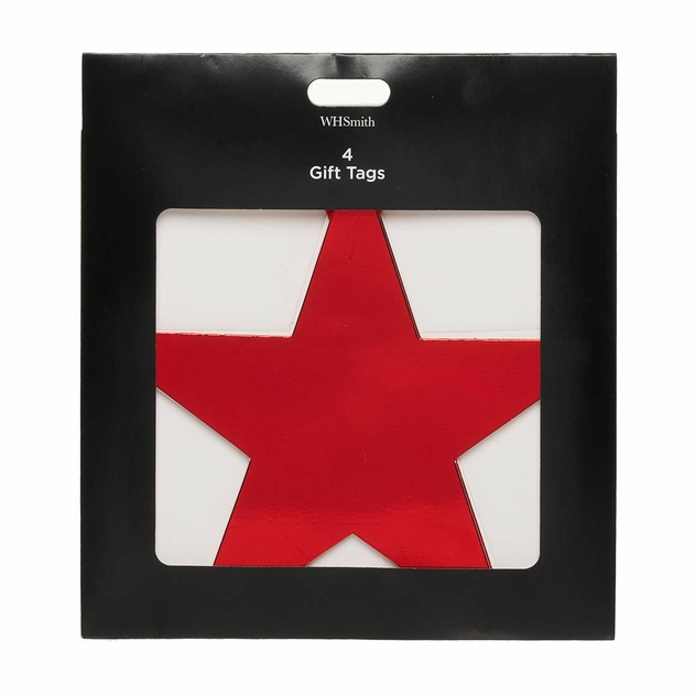 Image of WHSmith 4 Jumbo Red Star Gift Tags