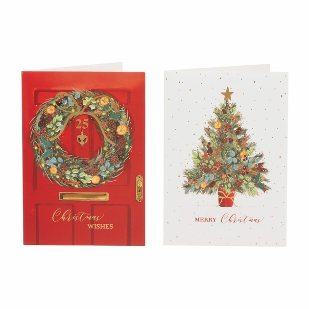 Image of WHSmith Warm Tiding Wreath & Tree 10 Pack Boxed Christmas Cards