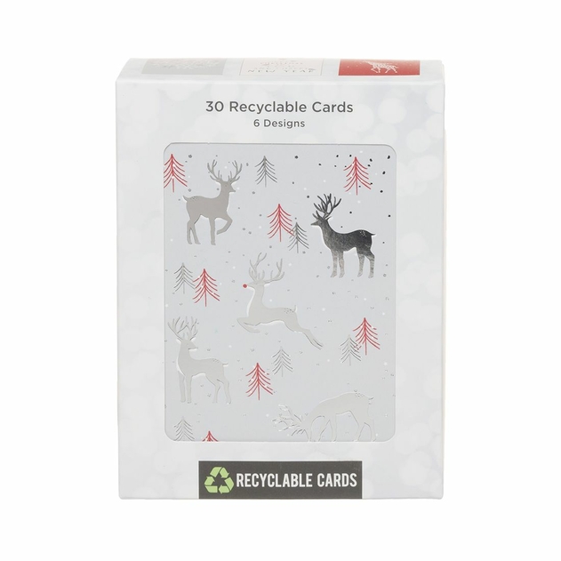 Image of WHSmith Contemporary Red & Silver Bumper 30 Pack Christmas Cards