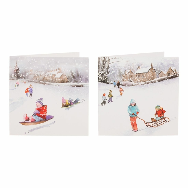 Image of WHSmith Sledging Fun 12 Pack Boxed Christmas Cards