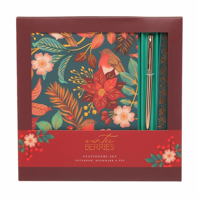 Image of WHSmith Winter Berries Notebook, Bookmark and Pen
