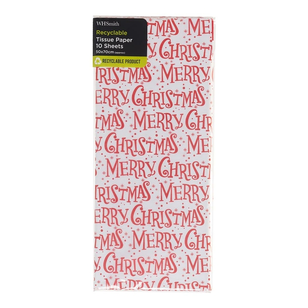 Image of WHSmith 10 Red Script Recyclable Tissue Paper Sheets