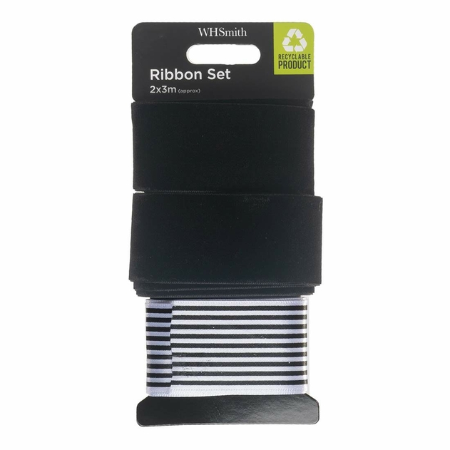 Image of WHSmith Black & Stripe Ribbon Set