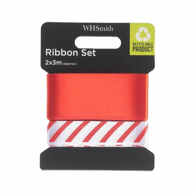 Image of WHSmith Red & Candy Stripe Ribbon Set