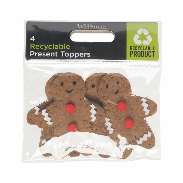 Image of WHSmith 4 Pack Recyclable Gingerbread Gift Toppers
