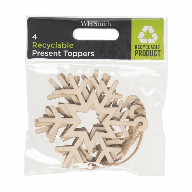 Image of WHSmith Wooden Snowflake Present Toppers