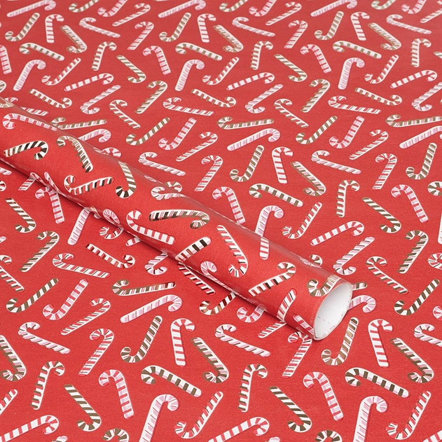 Image of WHSmith 3 Metre Candy Cane Gift Wrap
