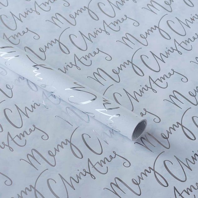 Image of WHSmith 3M Grey & White Script Christmas Recyclable Gift Wrap