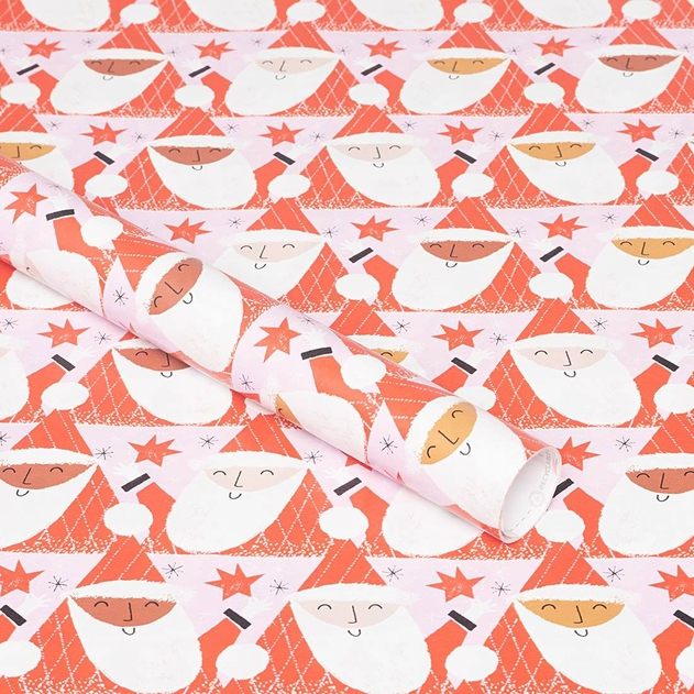 Image of WHSmith 3 Metre Santa Faces Gift Wrap