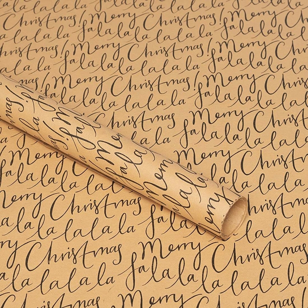 Image of WHSmith 3 Metre Christmas Script on Kraft Gift Wrap