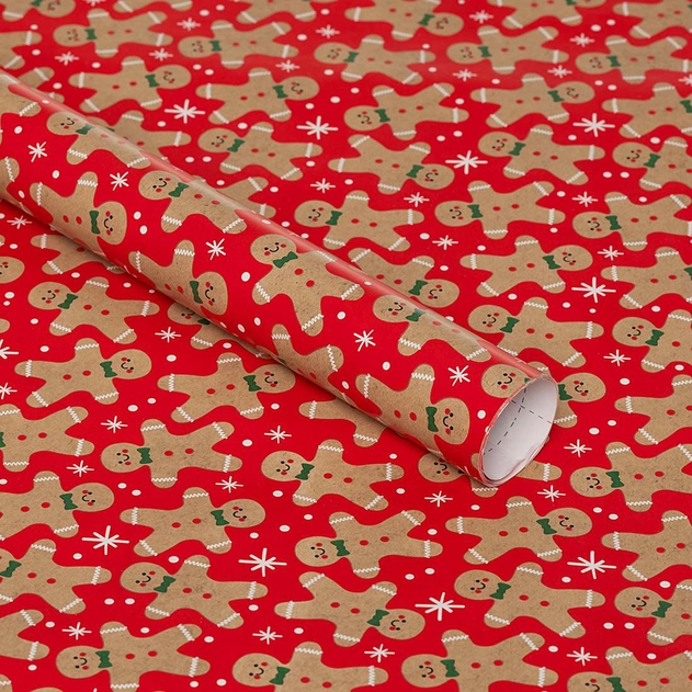 Image of WHSmith 3 Metre Recyclable Gingerbread Christmas Gift Wrap