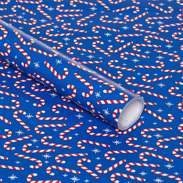 Image of WHSmith 12 Metre Recyclable Candy Cane Christmas Gift Wrap