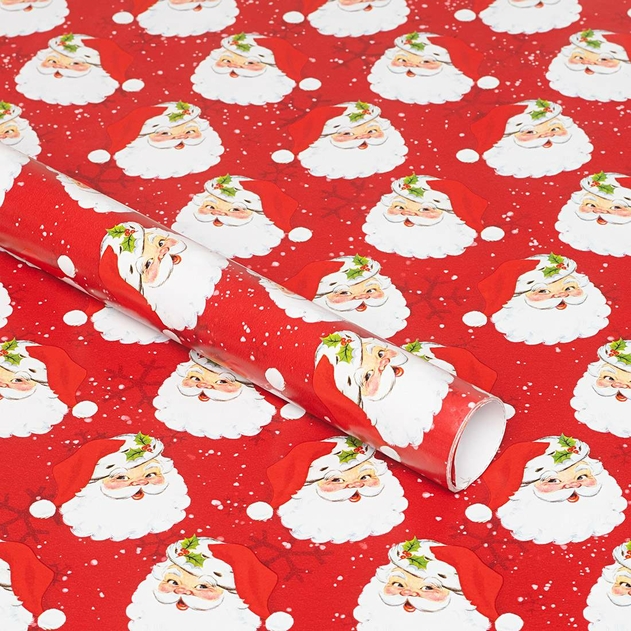 Image of WHSmith 10 Metre Recyclable Santa Head Christmas Gift Wrap