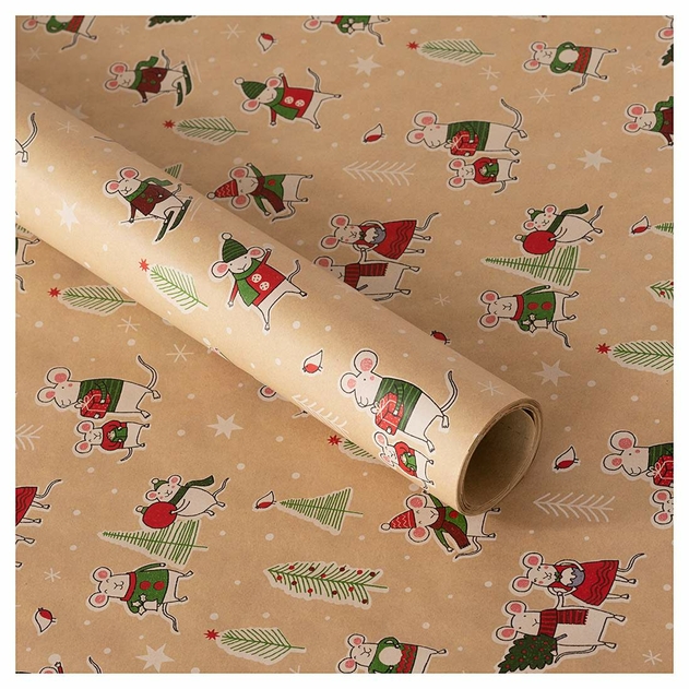 Image of WHSmith 10 Metre Mice Recyclable Christmas Gift Wrap