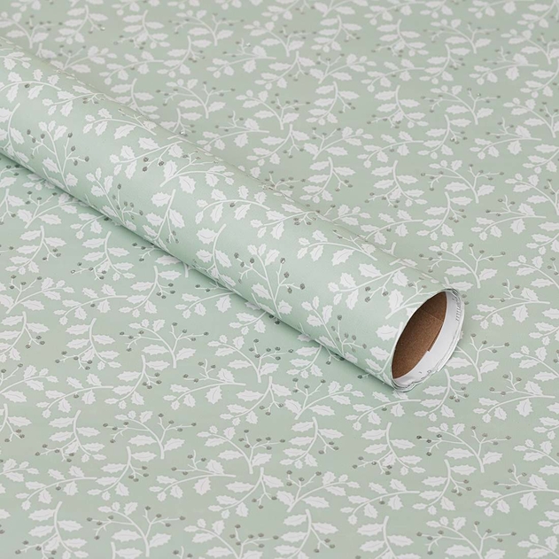 Image of WHSmith 2 Metre Glitter Holly Christmas Gift Wrap