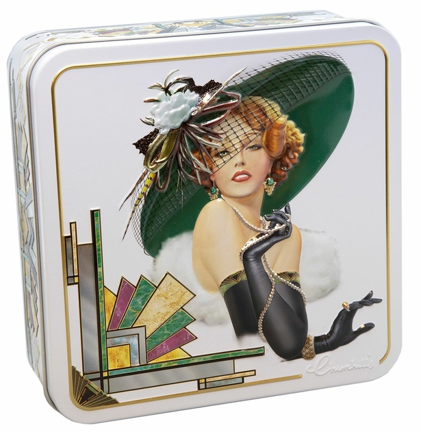 Image of Churchill's Pearl Art Deco Tin 150g Mini White Chocolate & Raspberry Biscuits