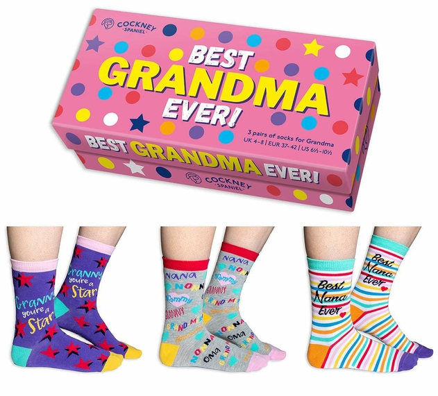 Image of Cockney Spaniel Best Grandma Ever Ladies Socks Gift Box