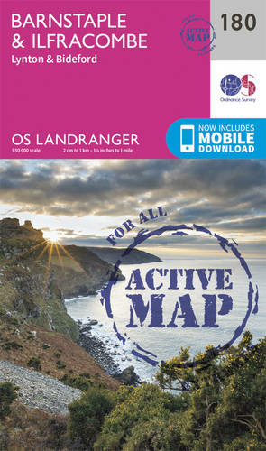 Barnstaple & Ilfracombe, Lynton & Bideford: (OS Landranger Active Map 180 February 2016 ed)
