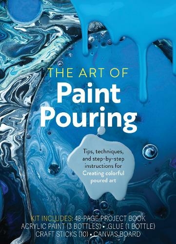 The Art of Paint Pouring: Tips, Techniques, and Step-by-Step Instructions for Creating Colorful Poured Art - Kit Includes: 48-page Project Book, Acrylic Paint (3 Bottles), Glue (1 Bottle), Craft Sticks (10), Canvas Board