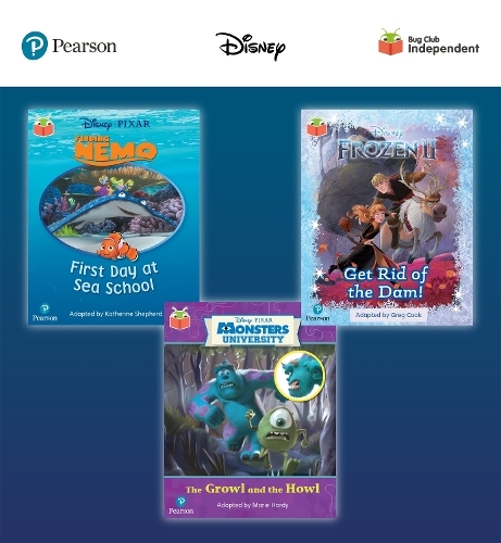 Pearson Bug Club Disney Reception Pack A, including decodable phonics readers for phases 1 to 3; Finding Nemo: First Day at Sea School, Frozen 2: Get Rid of the Dam! and Monsters, Inc: The Growl and the Howl: (Bug Club)