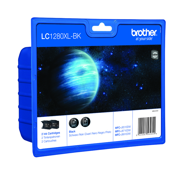 Brother LC-1280XL Black High Yield Inkjet Cartridge (2 Pack) LC1280XLBKBP2