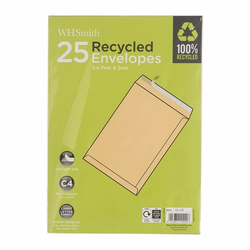 WHSmith C4 Brown Peel and Seal Envelopes (Pack of 25) | WHSmith