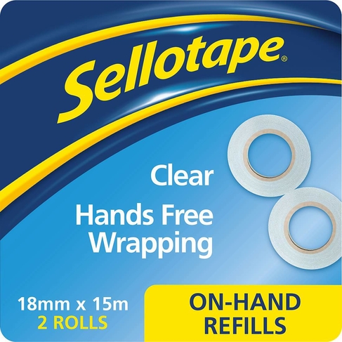 Sellotape Super Clear On-Hand Tape Dispenser Refill Rolls 2x 18mm x 15m