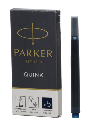PARKER QUINK INK FOUNTAIN PEN LARGE INK CARTRIDGES BLACK AND BLUE 