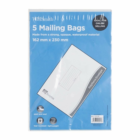 WHSmith Polythene Mailing Bags 162 x 230mm (Pack of 5) | WHSmith