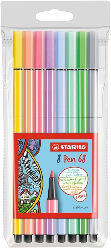 STABILO Pen 68 Pastel Felt Tip Pens, Assorted Ink (Pack of 8