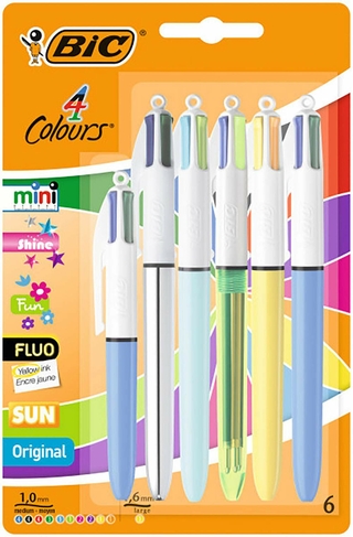 pozo Sencillez ruptura BIC 4 Colour Assorted Ballpoint Pens Assorted Ink (Pack of 6) | WHSmith