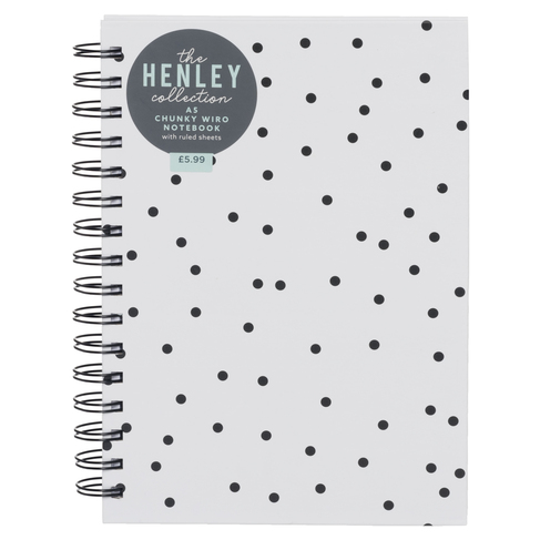 WHSmith Henley Blue Dot A4 Project Notebook Ruled Wiro Bound Side Binding