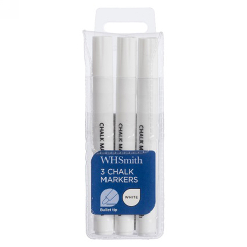WHSmith Bullet Tip White Chalk Markers (Pack of 3)