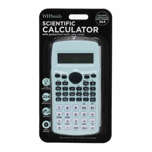 WHSmith Pastel Mint Green Scientific Calculator With Protective Hard Cover Case 