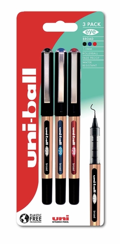 uni-ball eye 150 Broad Rollerball Pens Black, Blue and Red (Pack of 3) |  WHSmith